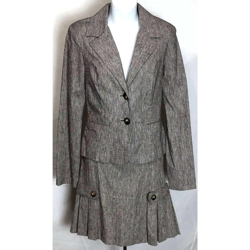 Vintage BCX 2pc Skirt Suit S Brown Knee Length V Neck Lined Pleat Hem Back Slit